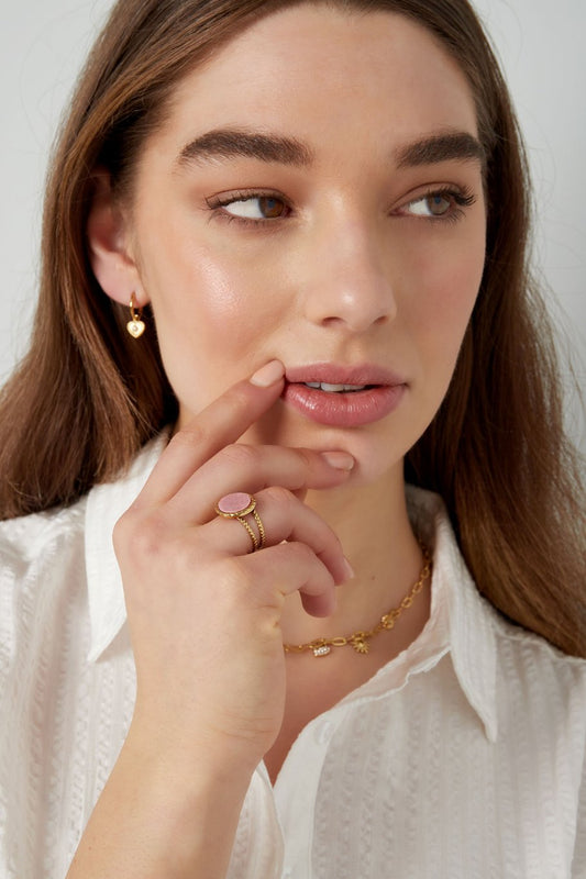 Anillo piedra redonda - Color dorado/verde