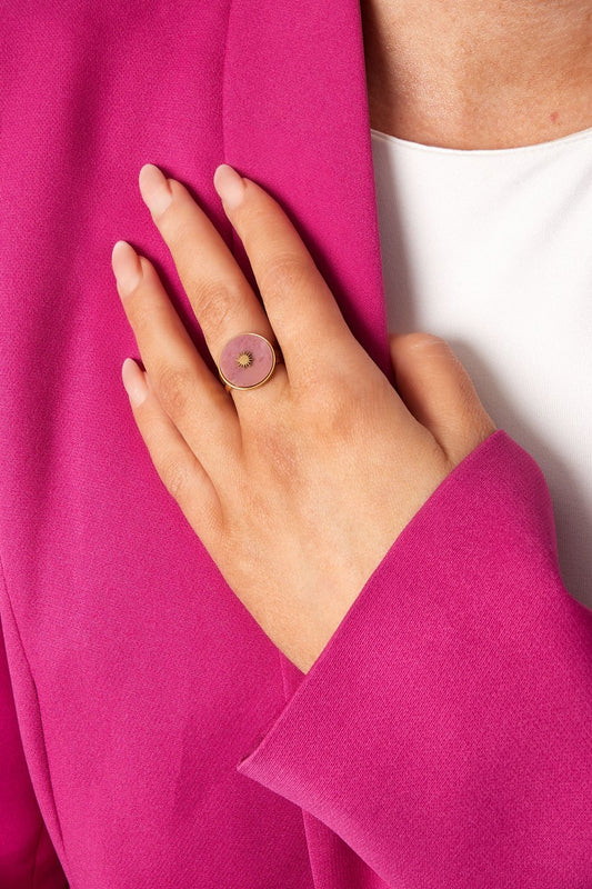 Anillo redondo de piedra natural con sol - Rojo