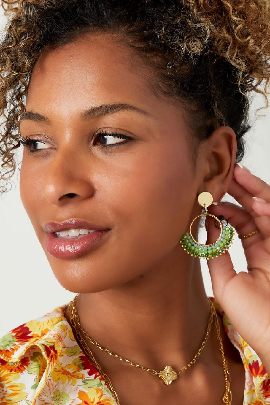 Pendientes con cuentas de cristal Fucsia Cobre
