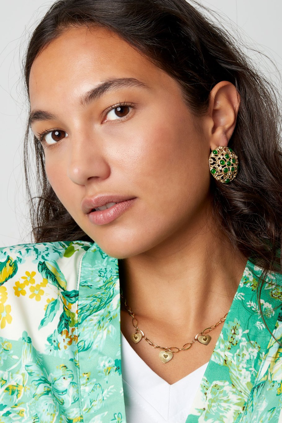 Pendientes mandela con piedras verdes - Color plata