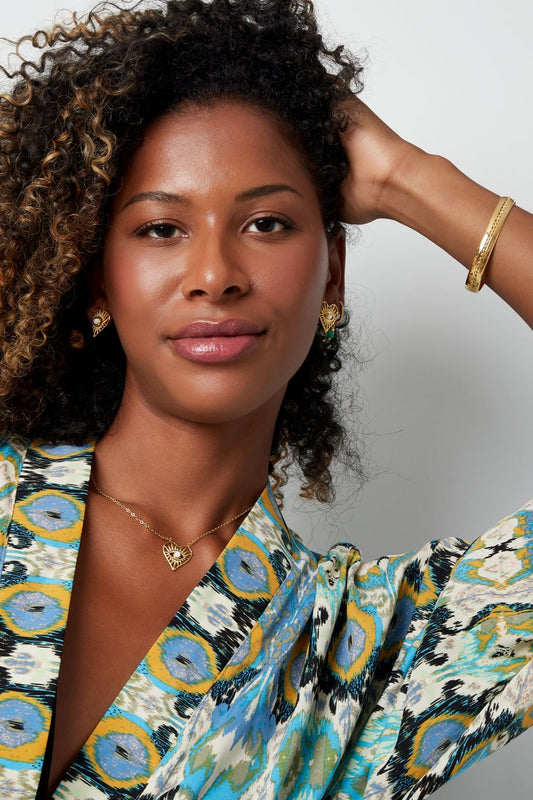 Pendientes de botón corazón con ojo - Color plata