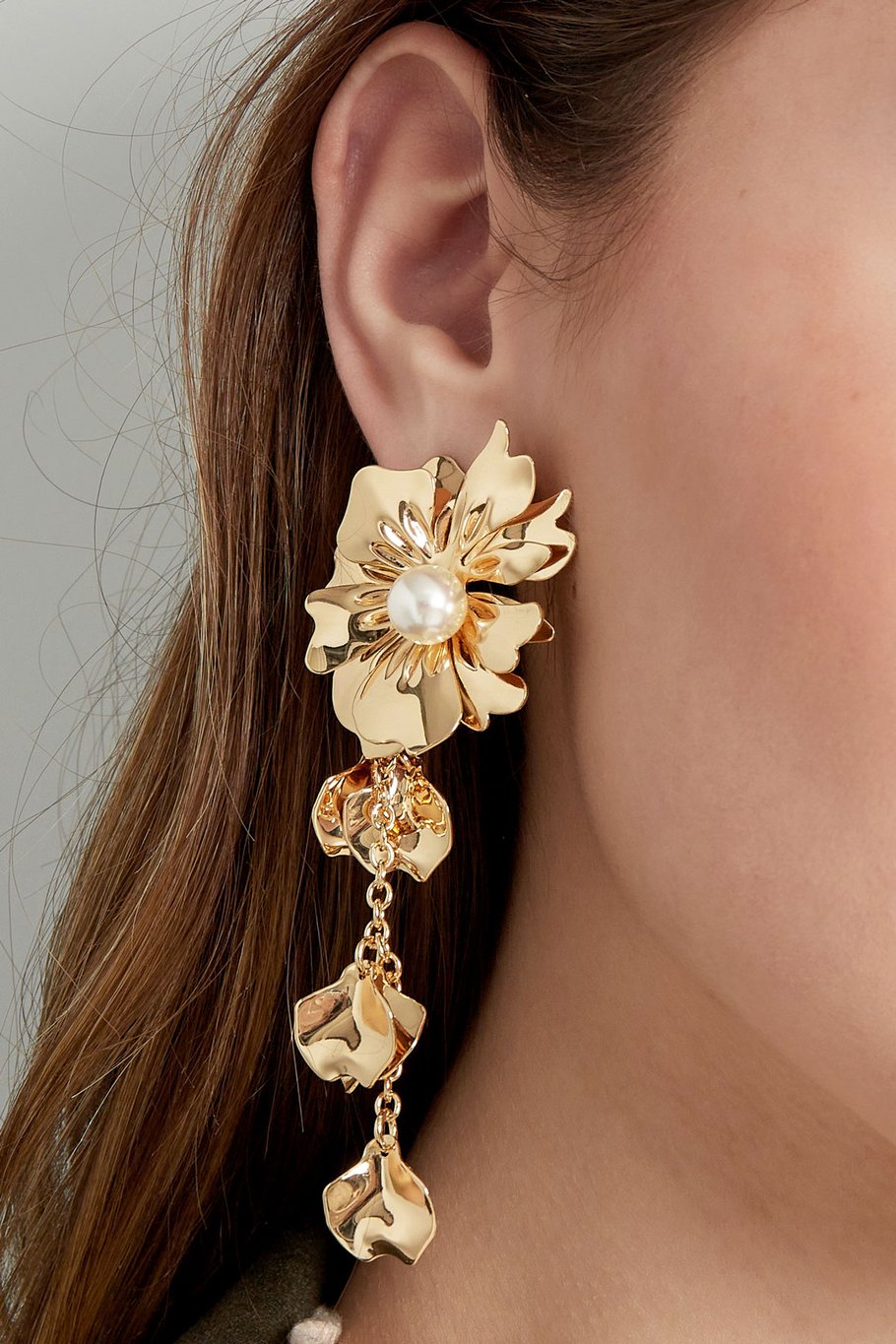Pendientes flor con perla - Color plata