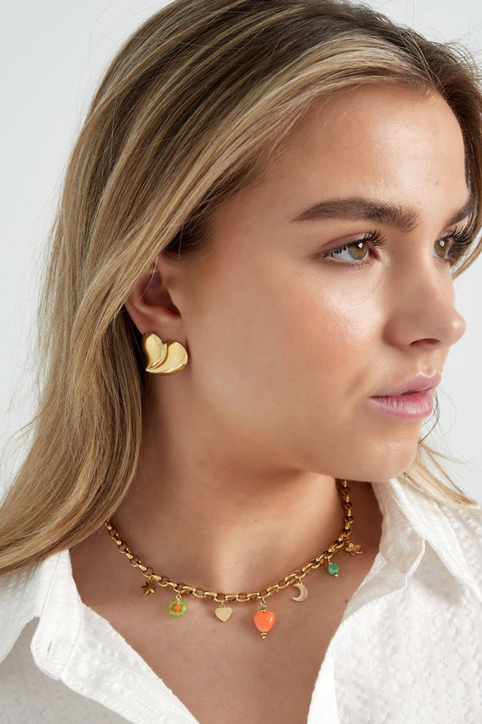 Pendientes corazón cromado - Color dorado