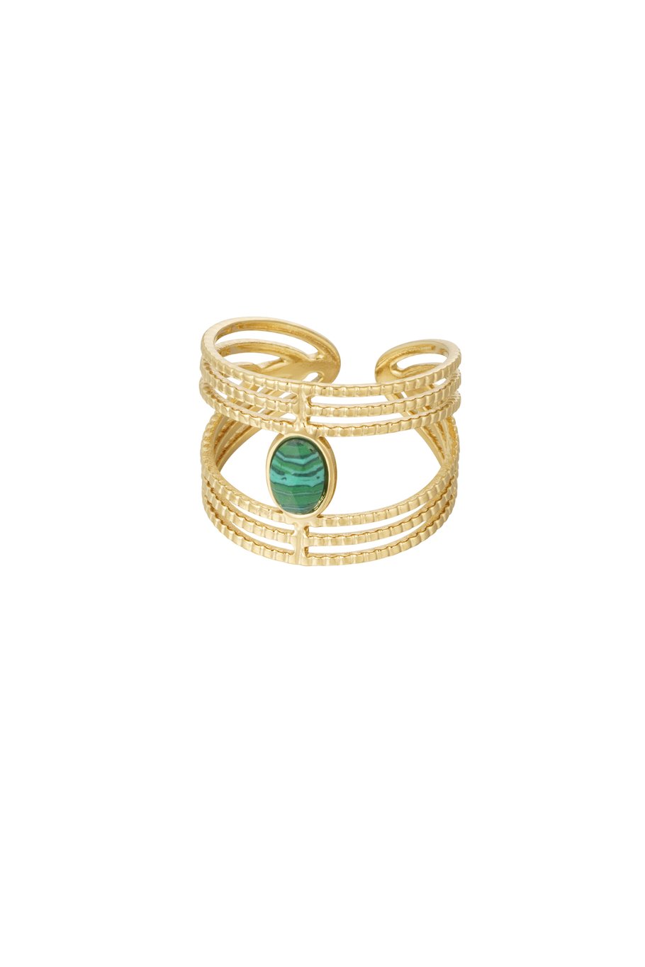 Anillo llamativo y elegante con piedra - dorado / verde