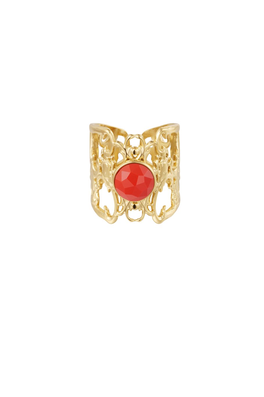 Anillo elegantemente calado con piedra - rojo