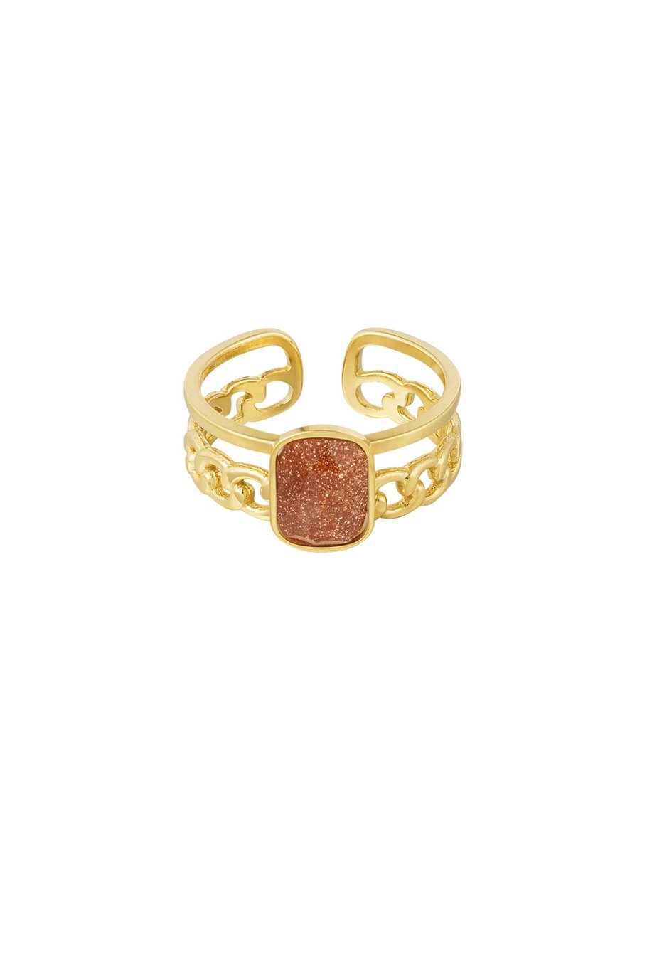Elegante anillo con piedra - Color dorado/rojo