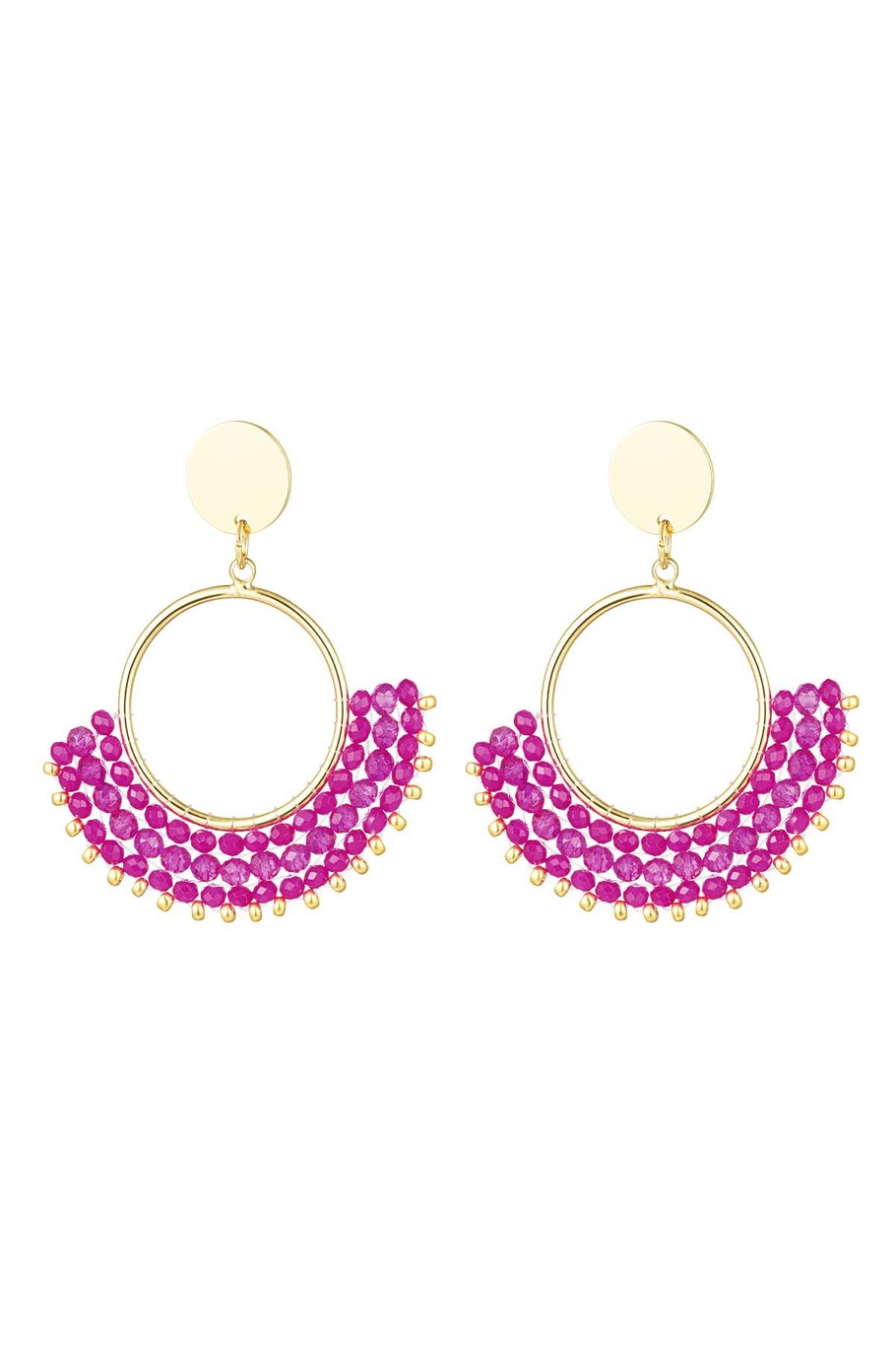 Pendientes con cuentas de cristal Fucsia Cobre