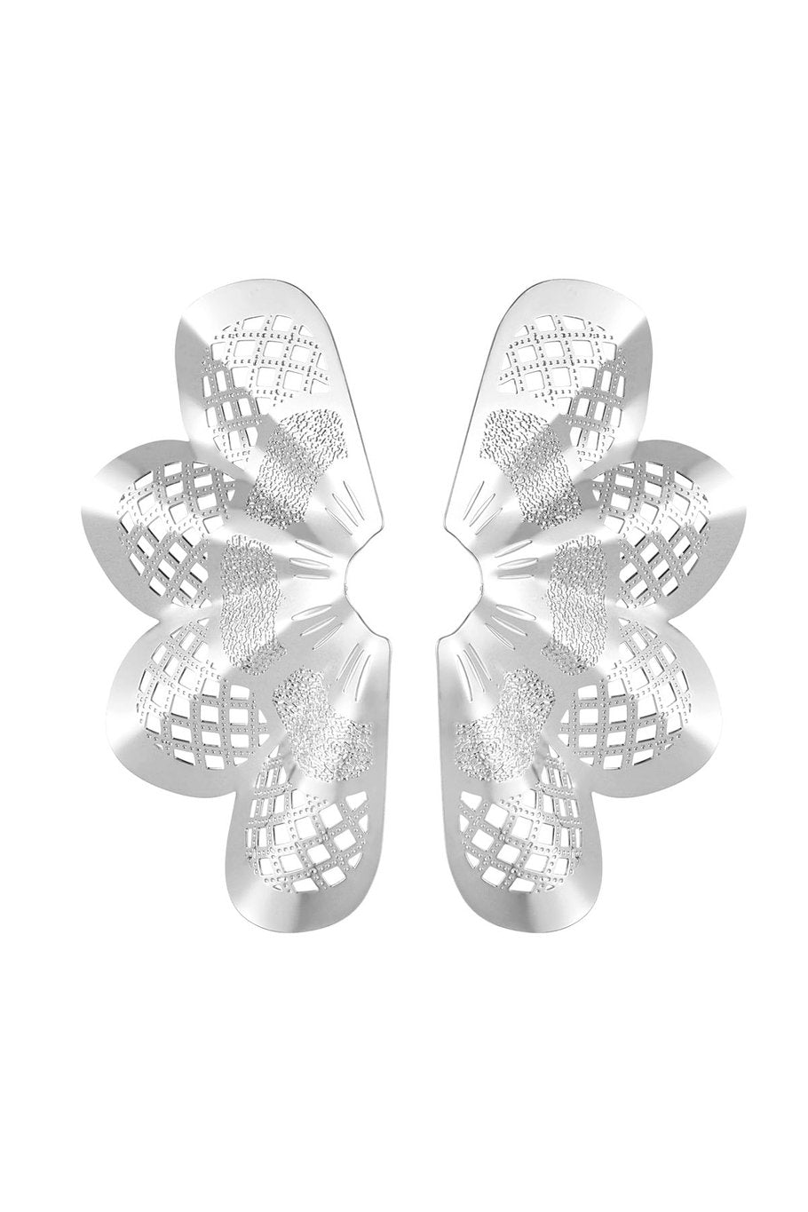 Pendientes de botón media flor con estampado - plata Cobre