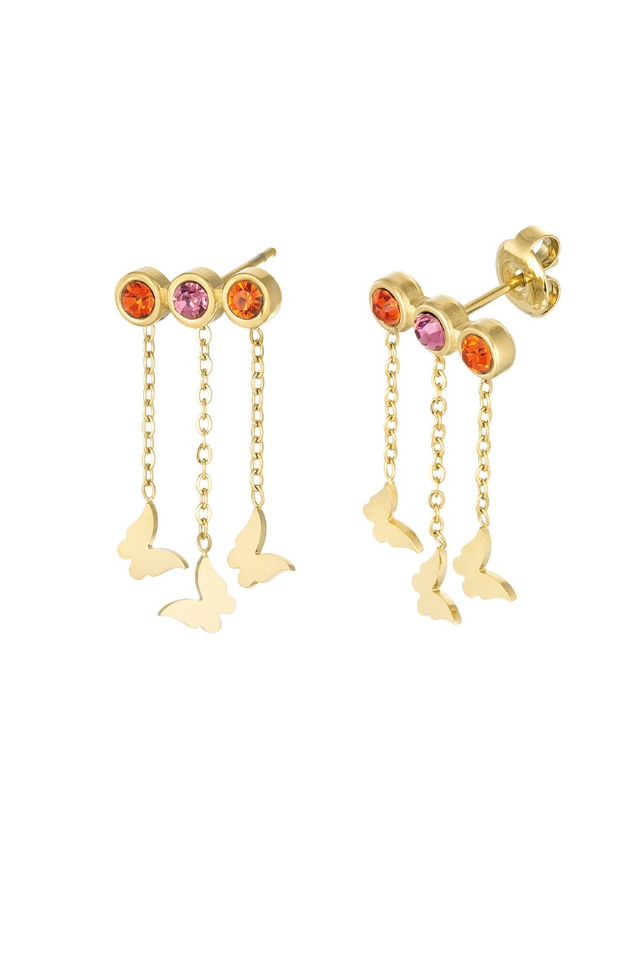Pendientes con mariposas y piedras - Color dorado/rosa/naranja