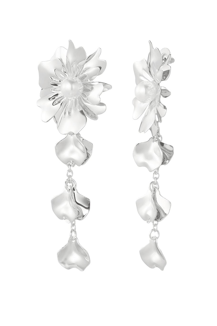 Pendientes flor con perla - Color plata