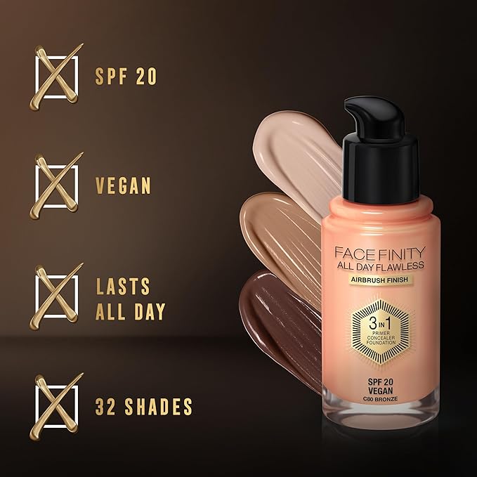 Max Factor - All day flawless 3 in 1 foundation, base de maquillaje, 50 natural