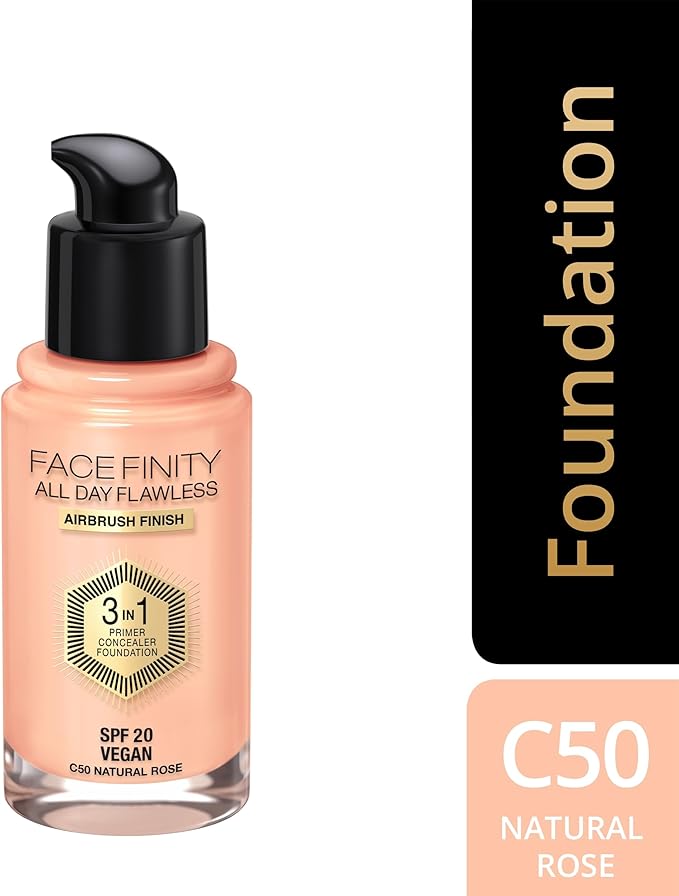 Max Factor - All day flawless 3 in 1 foundation, base de maquillaje, 50 natural