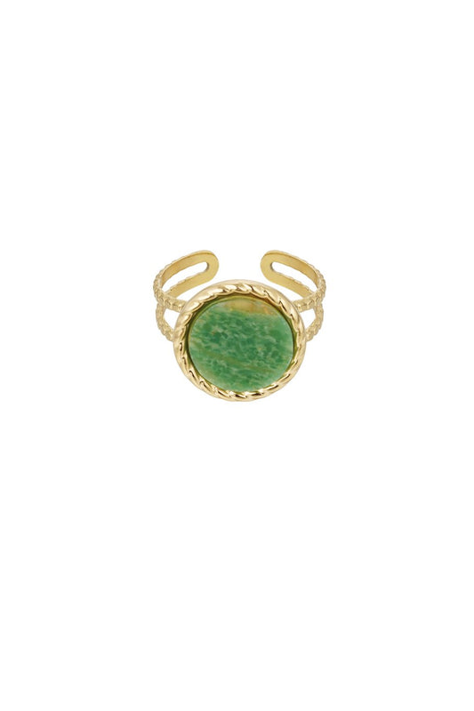 Anillo piedra redonda - Color dorado/verde claro