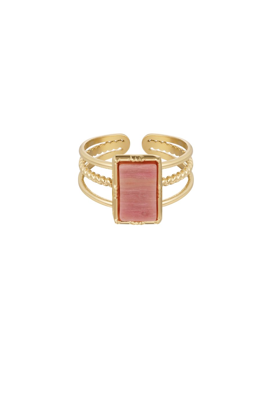Anillo piedra rectangular de tres capas - Color dorado/rosa