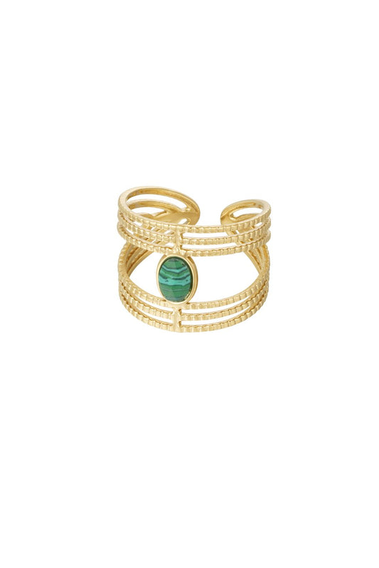 Anillo llamativo y elegante con piedra - dorado / verde