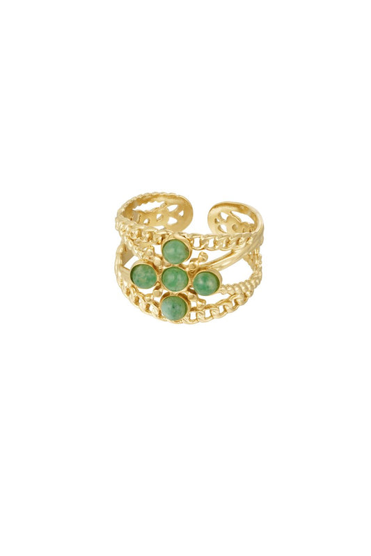 Anillo capas cruz con piedra - Color dorado verde