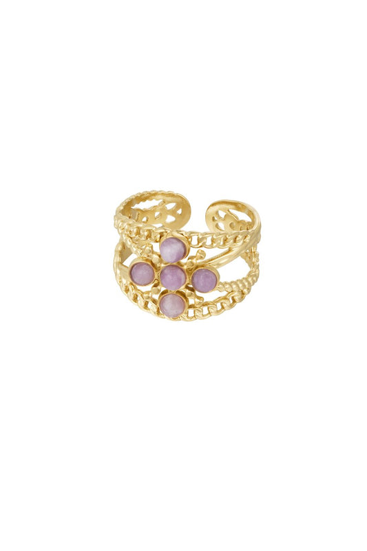 Anillo capas cruz con piedra - violeta