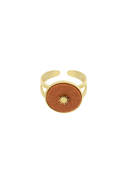 Anillo redondo de piedra natural con sol - Rojo