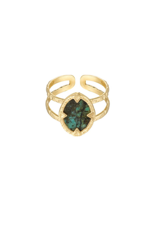 Anillo con piedra - Color dorado/verde