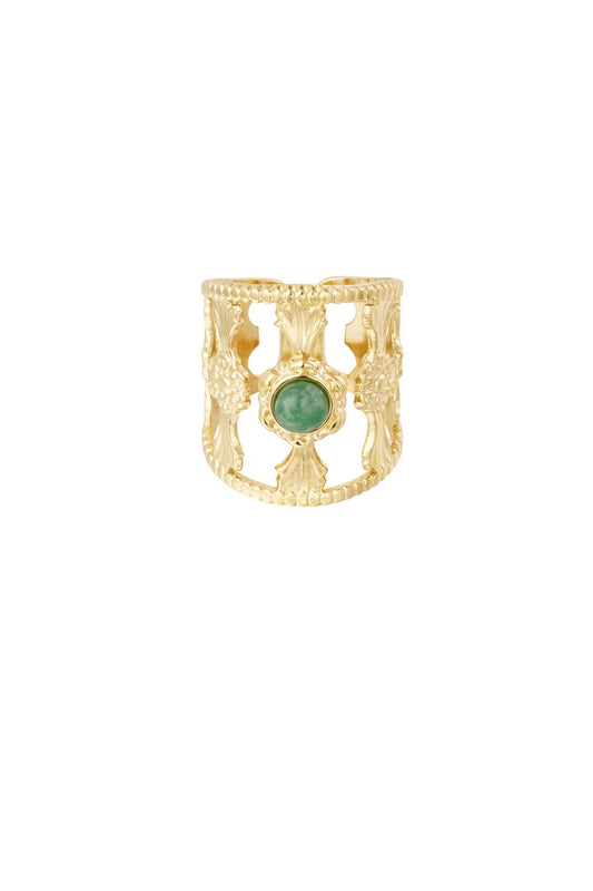 Anillo elegante con piedra - Color dorado verde