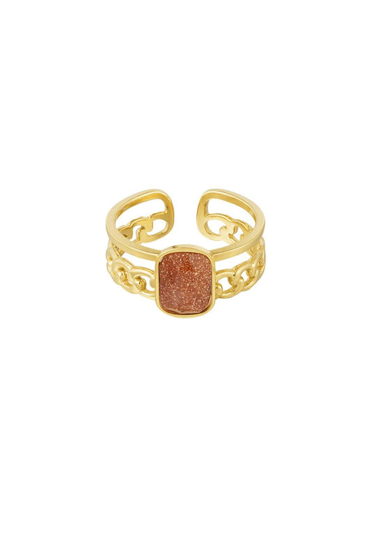 Elegante anillo con piedra - Color dorado/rojo