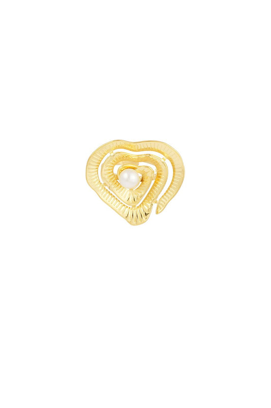 Anillo de corazón con perla - Color dorado