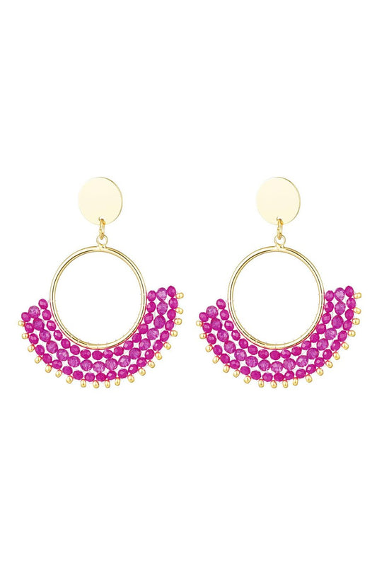 Pendientes con cuentas de cristal Fucsia Cobre