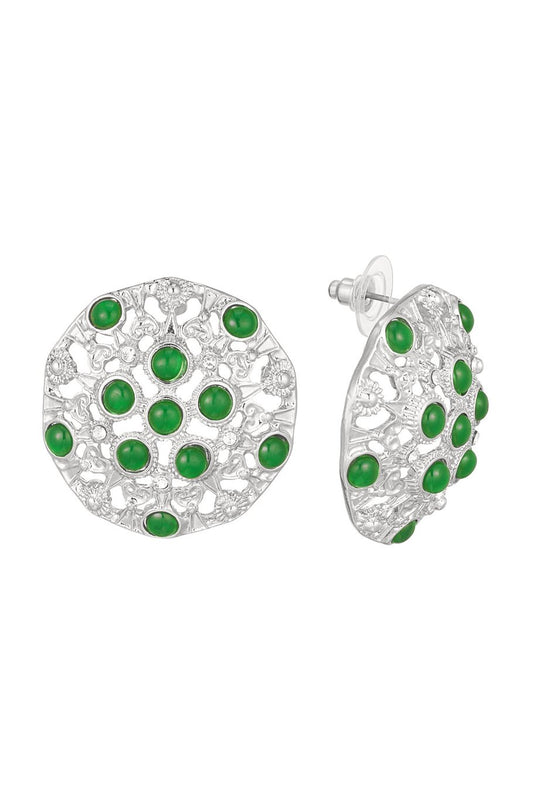 Pendientes mandela con piedras verdes - Color plata