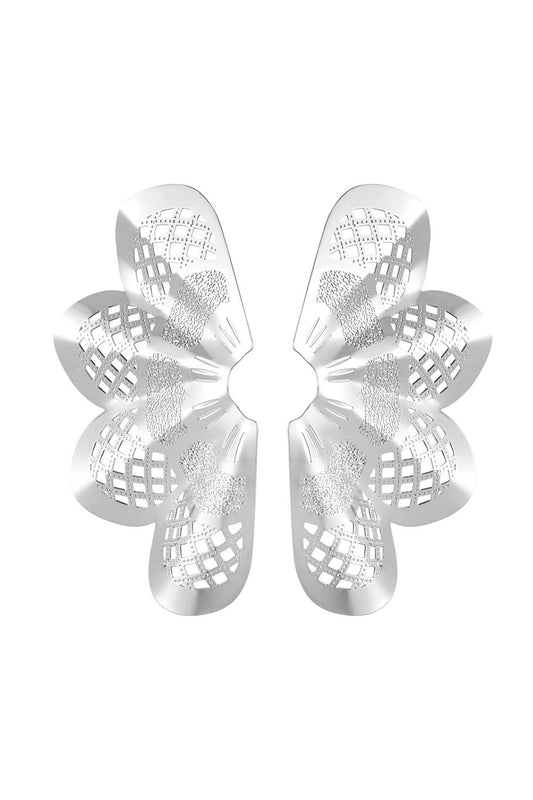 Pendientes de botón media flor con estampado - plata Cobre