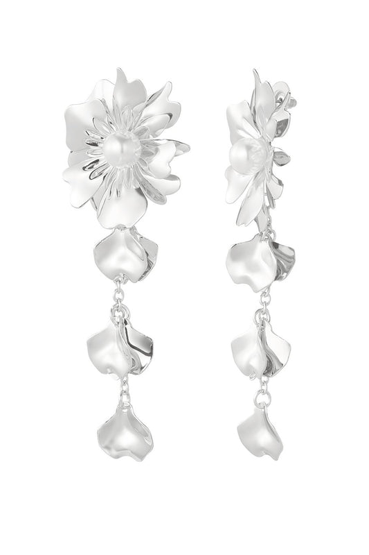 Pendientes flor con perla - Color plata