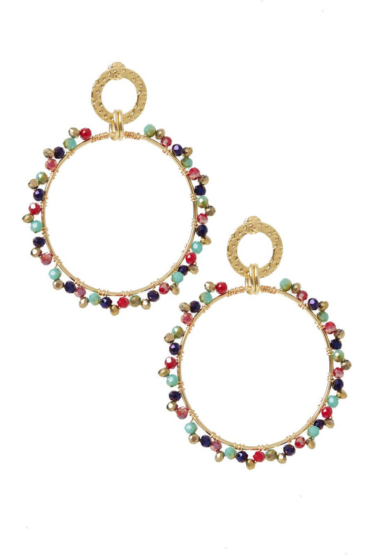 Pendientes redondos de doble círculo con cuentas de colores - cobre - dorado/color
